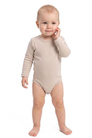 Unisex Yuvarlak Yaka Bej Düz Çıtçıtlı Body Zıbın