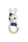 Küçük Mavi Şapkalı Beyaz Tavşan Amigurumi Çıngırak