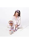 Kadın Anne Ekru Mor Lale Desenli Fırfırlı Bandanalı Pijama Takımı