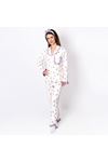 Kadın Anne Ekru Mor Lale Desenli Fırfırlı Bandanalı Pijama Takımı
