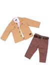 Erkek Çocuk Kahve Ceketli Kahve Pantolonlu Lüx 3'lü Takım