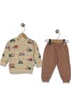 Erkek Bebek Kahve Traktör Baskılı 2'li Takım