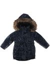 Kız Çocuk Lacivert Parlak Tüylü Şapkalı Kemerli Mont