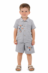 Erkek Çocuk Gri Today Baskılı Düğmeli Müslin Şortlu İkili Takım