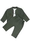 Erkek Bebek Ekru Never Look Back Yazılı Yeşil Müslin Ceketli 3'lü Takım