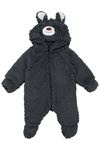Unisex Füme Ayı Nakışlı Kapşonlu Peluş Tulum