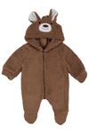 Unisex Kahve Ayı Nakışlı Kapşonlu Peluş Tulum