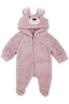 Unisex Pembe Ayı Nakışlı Kapşonlu Peluş Tulum