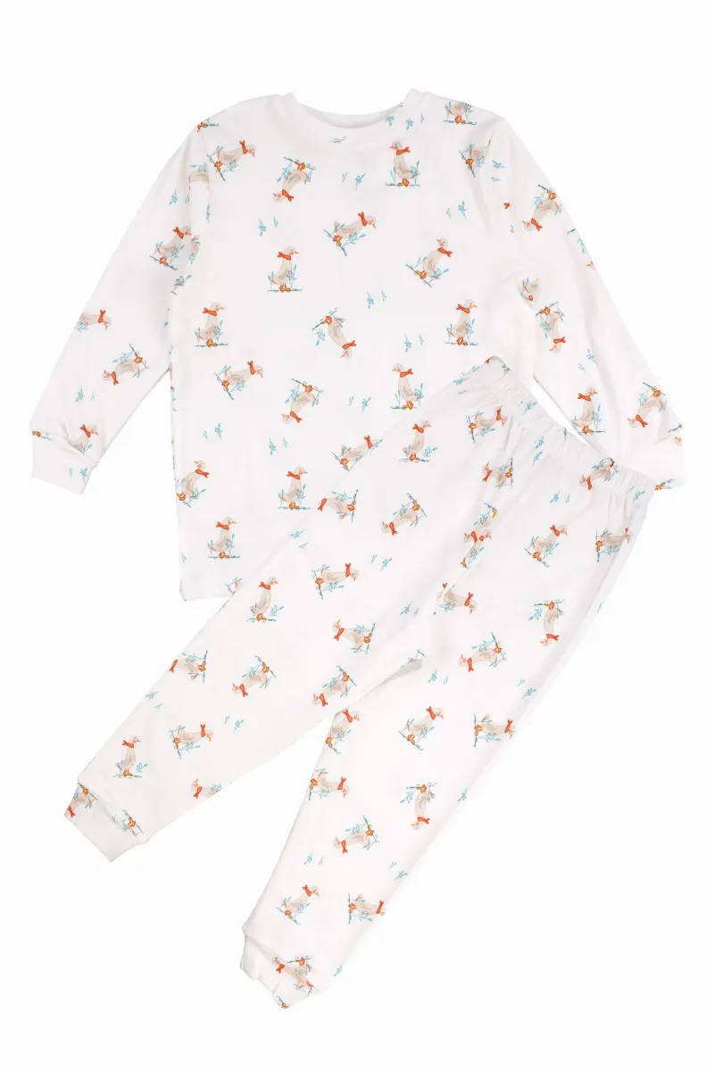 Unisex Ekru Ördek Baskılı Pijama Takımı