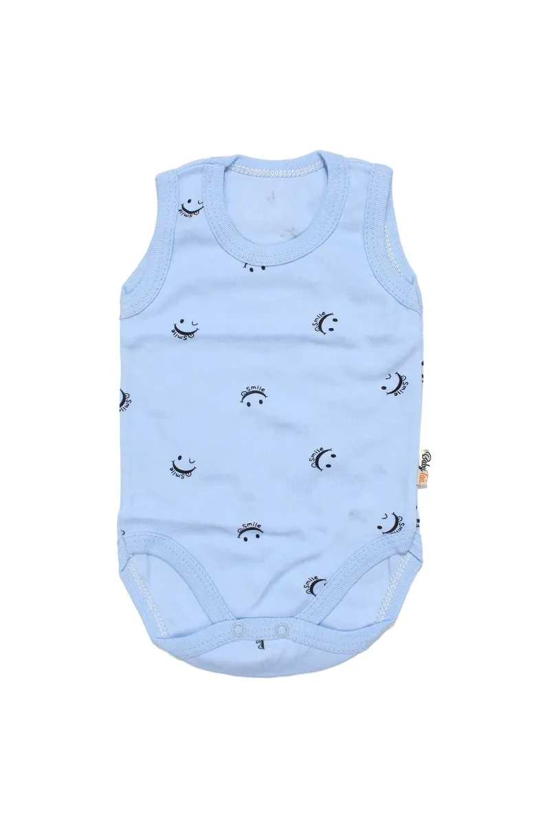 Unisex Mavi Gülücük Baskılı Askılı Zıbın
