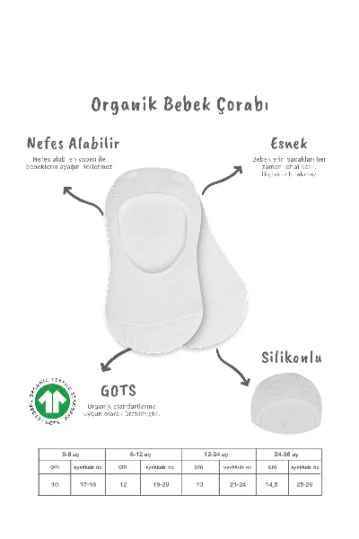Bistyle 2'Li Penye Babet Silikonlu Basic Çorap 30104 Gri Beyaz
