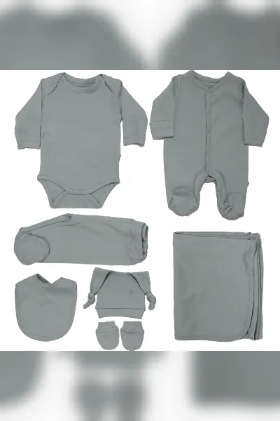 Unisex Mavi Tulumlu Battaniyeli 7 Parça Hastane Çıkış Seti