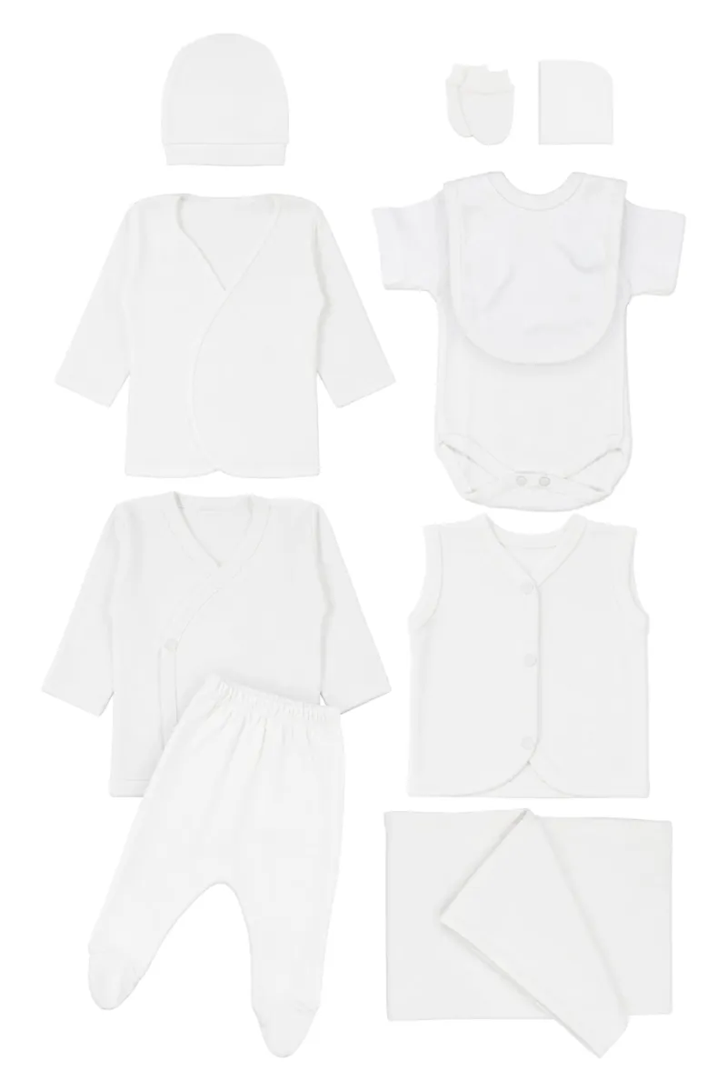 Unisex Ekru Naturel %100 Pamuk 10 Parça Hastane Çıkış Seti