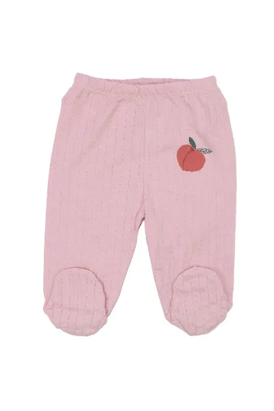 Kız Bebek Pembe Ekru Şeftali Desenli 3'lü Tek Alt Set