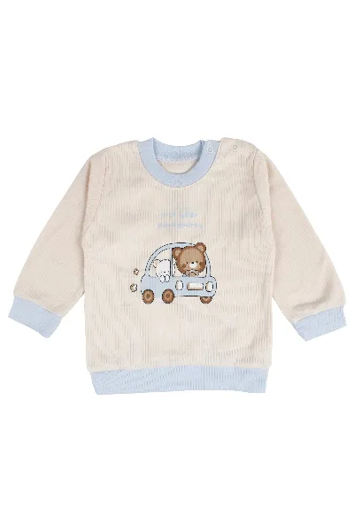 Erkek Bebek Mavi Yeşil Ayıcık Baskılı Pijama Takımı
