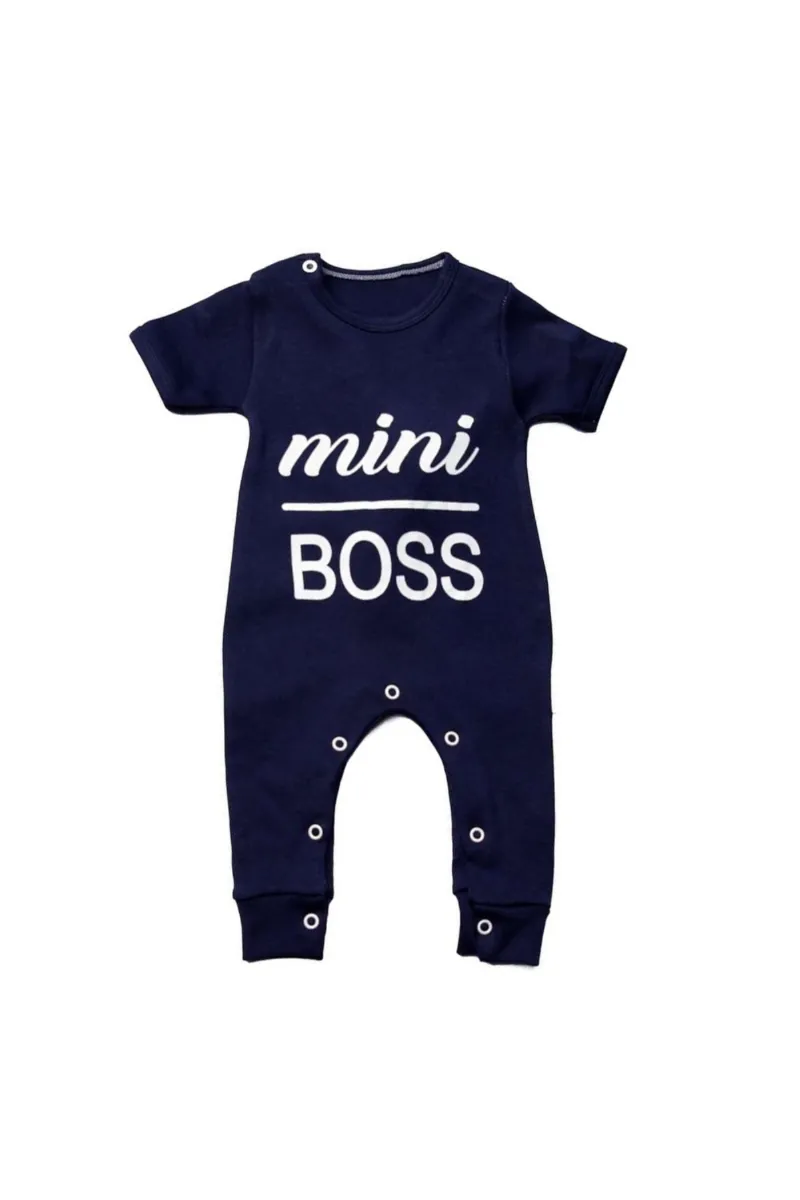 Mini Boss Baskılı Lacivert Kısa Kollu Tulum