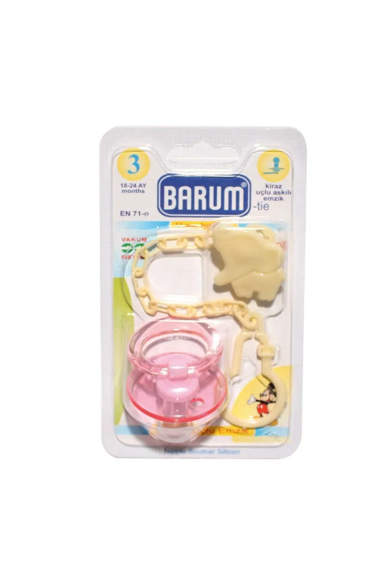 Barum Kiraz Uçlu Askılı Krem Zincirli Pembe Emzik