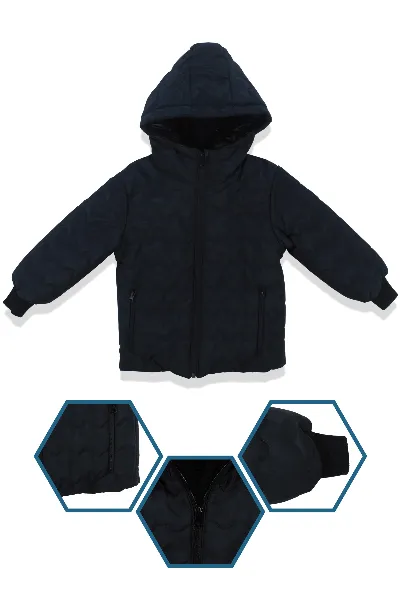 Unisex Lacivert İçi Peluş Kapitoneli Mont
