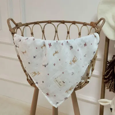 Unisex Beyaz Sarı Ceylan Desenli Puanlı Müslin Battaniye