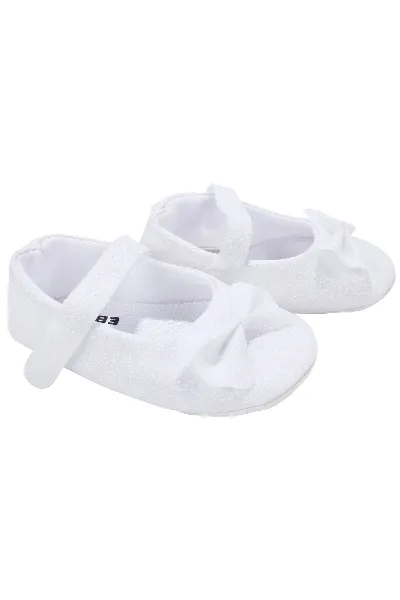 Kız Bebek Beyaz Simli Kurdaleli Çantalı Babet Ayakkabı Set