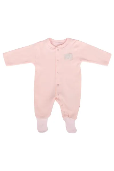 Kız Bebek Somon Sade Çıtçıtlı Kendinden Çoraplı Tulum