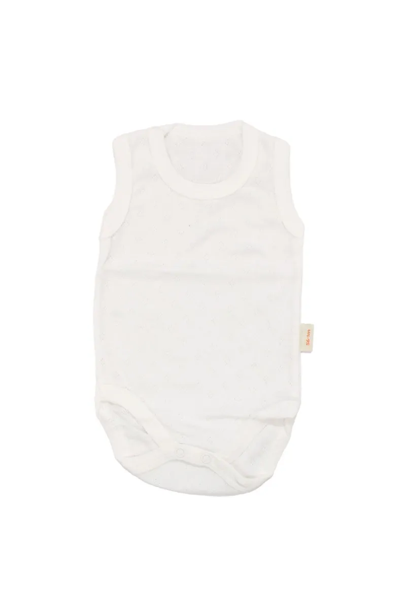 Unisex Ekru Jakarlı Askılı Çıtçıtlı Body Zıbın