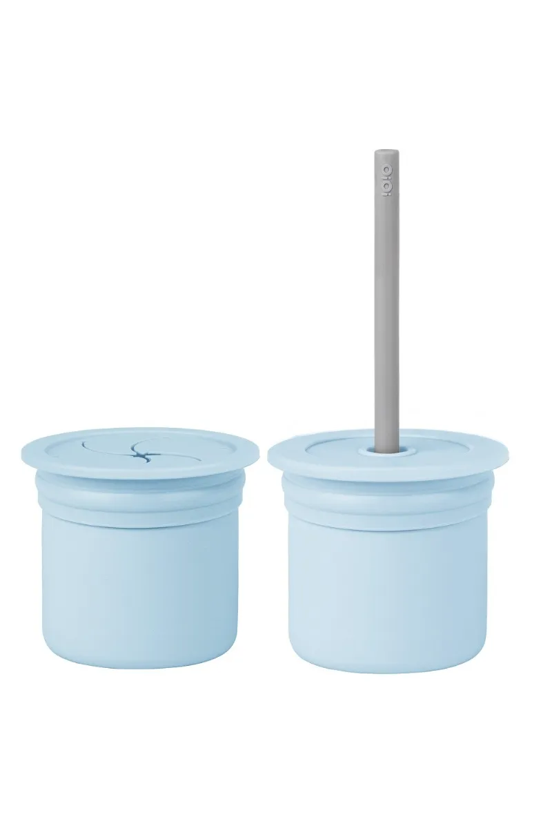 OiOi Ham+Hüp Pipetli Silikon Bardak Seti Mineral Blue / Powder Grey