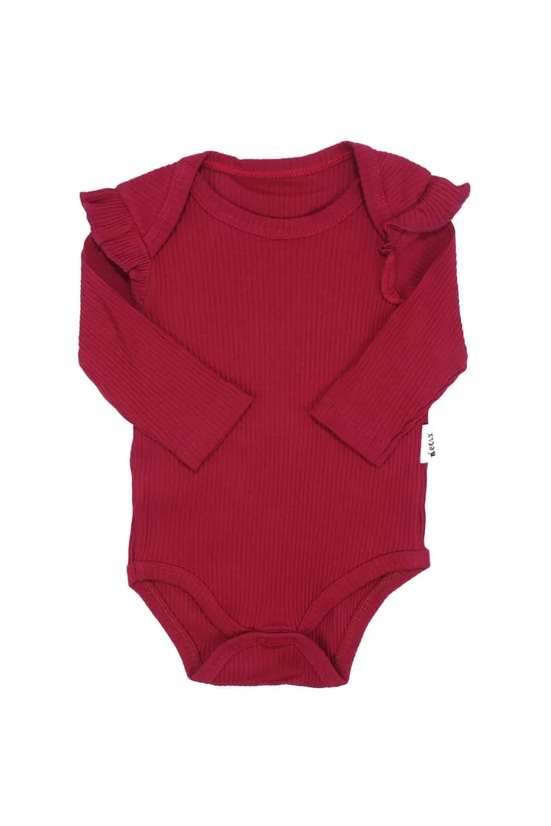 Kız Bebek Fuşya Pembe Omuzları Fırfırlı Kalp Desenli 3'lü Zıbın Set