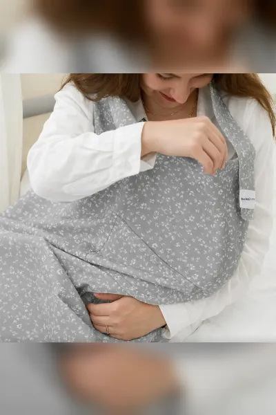 BabyJem Cepli Emzirme Önlüğü 323 Gri Çiçek