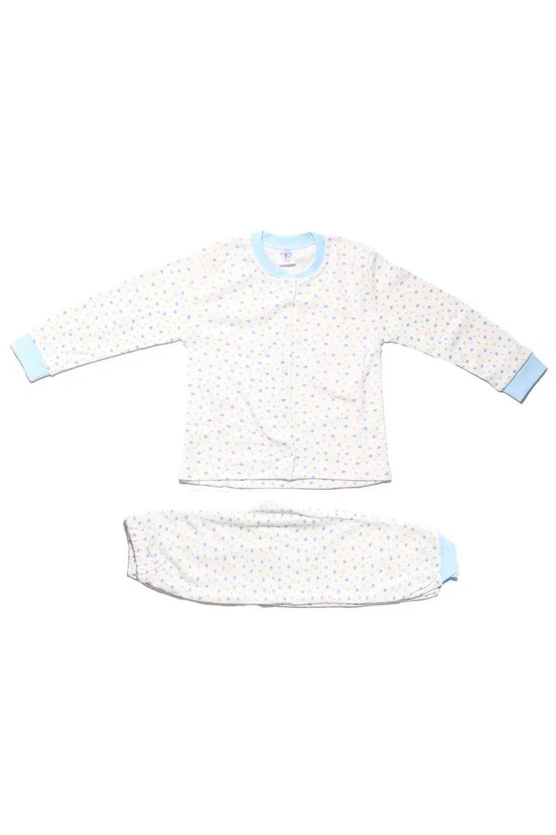 Kız Çocuk Beyaz Mavi Yıldız Baskılı Çıtçıtlı Pijama Takımı