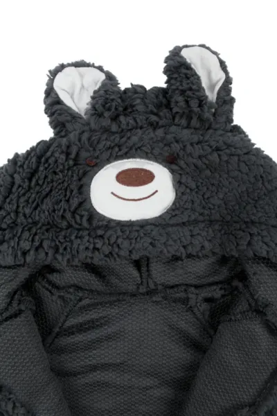 Unisex Füme Ayı Nakışlı Kapşonlu Peluş Tulum