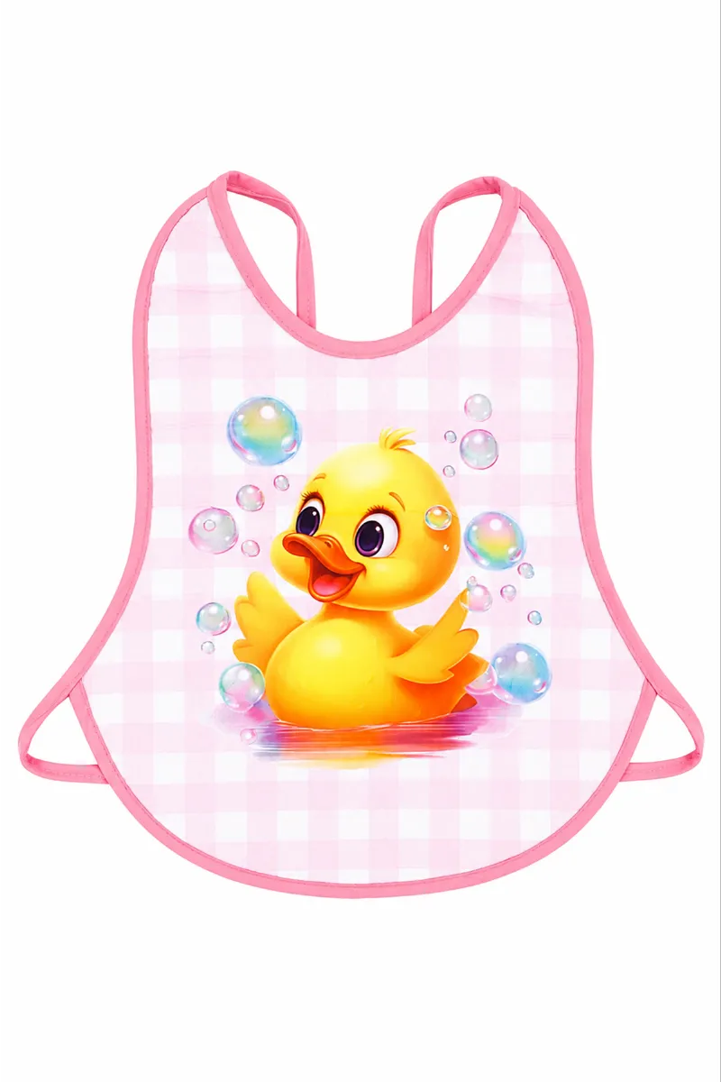 Kız Bebek Pembe Sarı Ördek Desenli Su Geçirmez Önlük