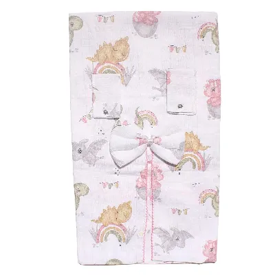 Sarı Yeşil Pembe Dinazorlu Desenli Müslin Puset Örtüsü