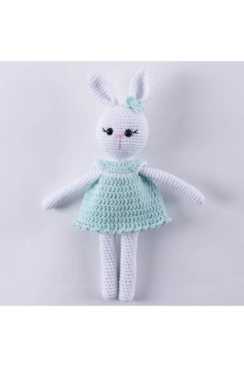 Amigurumi Yeşil Elbiseli Tavşan Diş Kaşıyıcı Emzik Askısı 3'lü Set