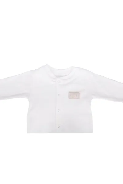 Unisex Ekru Sade Çıtçıtlı Kendinden Çoraplı Tulum