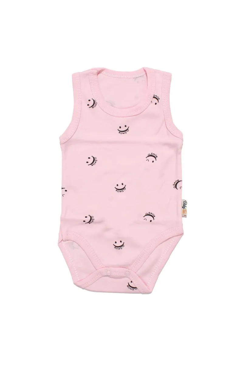 Unisex Pembe Gülücük Baskılı Askılı Zıbın