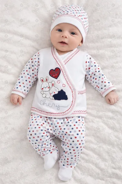 Chery Kalpli Tavşan Laci Kırmızı 5 li Bebek Hastane Çıkış Seti