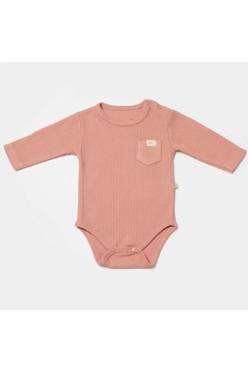 Bibaby Biorganic Waffle Smile Bebek Body 56978 Kırmızı Kahverengi