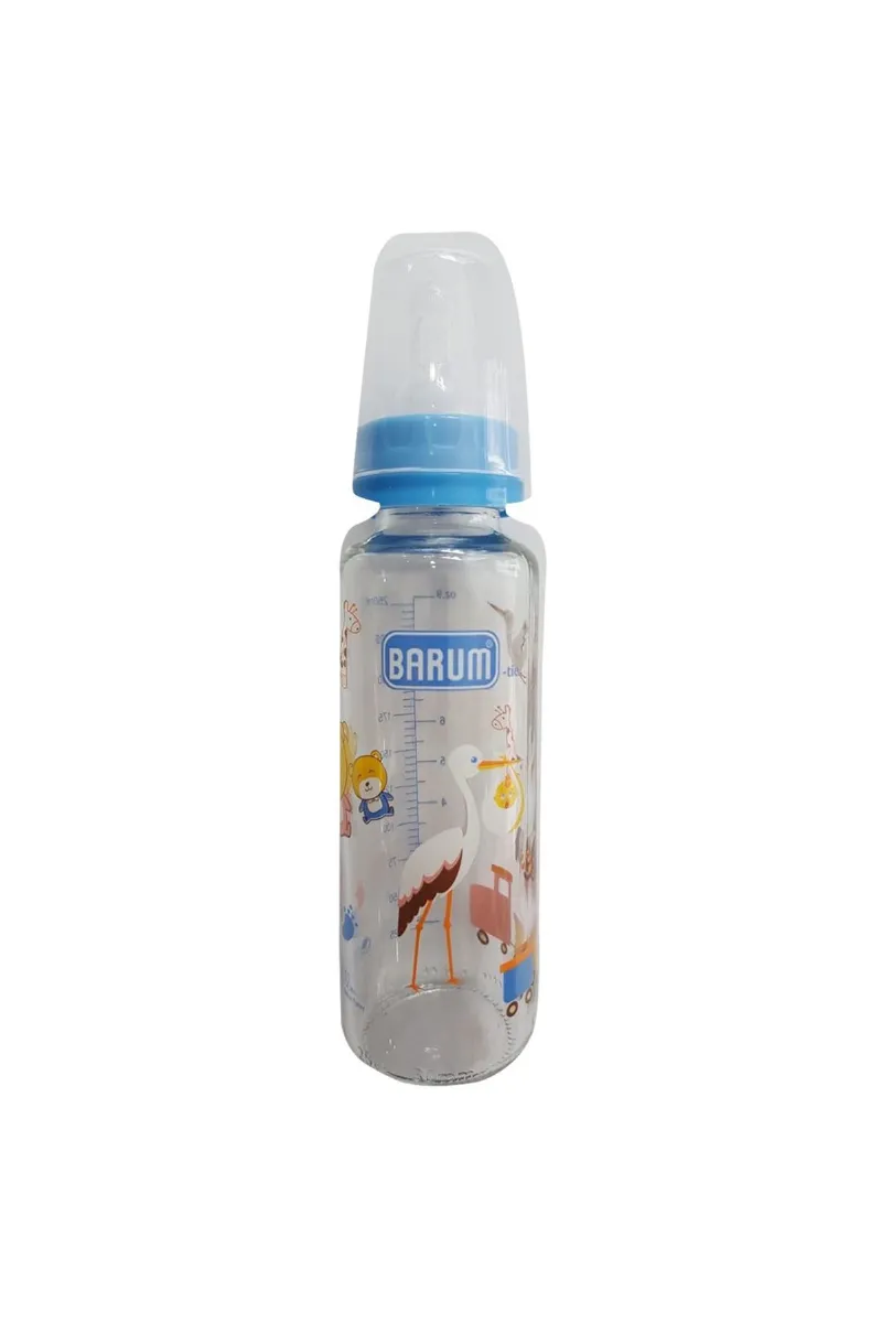 Barum Cam Leylekli Teren Desenli Bebek Biberon Mavi 250 ml