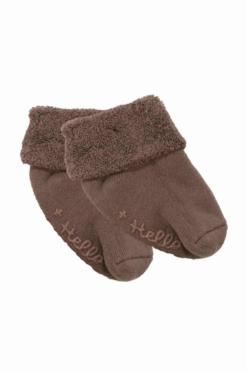 Unisex Koyu Kahve Kıvrık Hello Kaydırmaz Taban Havlu Çorap