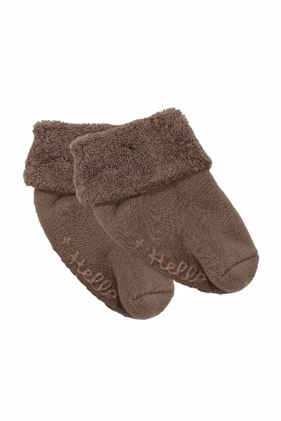 Unisex Koyu Kahve Kıvrık Hello Kaydırmaz Taban Havlu Çorap