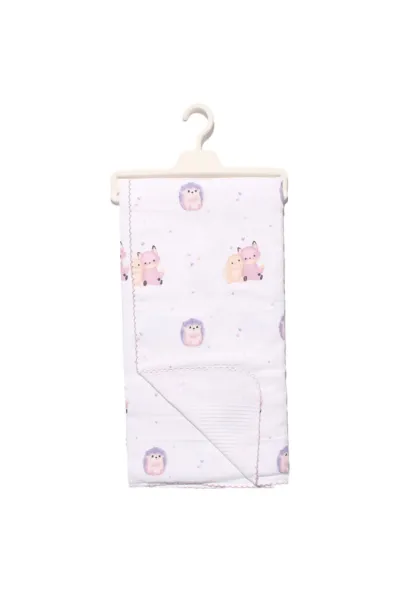 Unisex Ekru Pembe Mor Biyeli Kirpili Tilkili Desenli Pikeli Müslin Battaniye 80x90