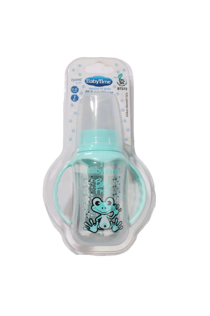 BabyTime Yeşil Slikon Damaklı Uçlu Kulplu Biberon