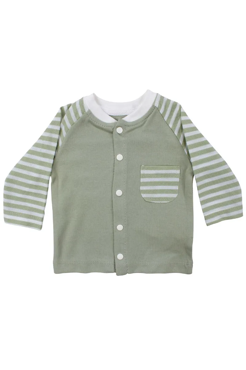 Unisex Yeşil Ekru Çizgili Cepli 2'li Takım