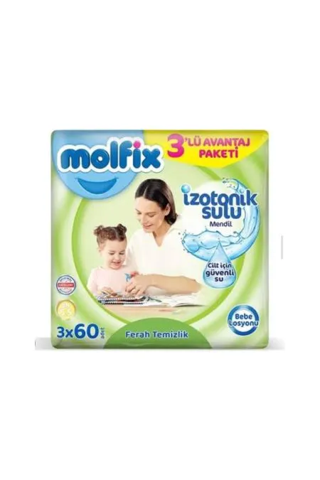 Molfix İzotonik Sulu Ferah Temizlik Islak Havlu Mendil 3'Lü 180 Yaprak