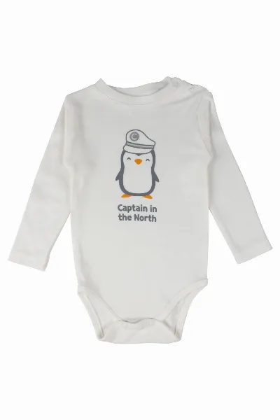 Erkek Bebek Gri Beyaz Penguen Baskılı 3'lü Takım