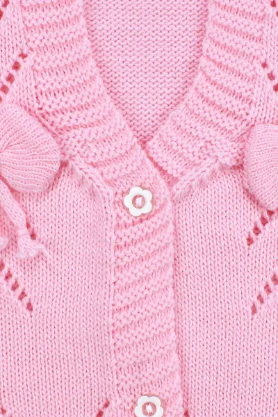 Lüx Pembe Kurdeleli Kız Bebek Triko Yelek