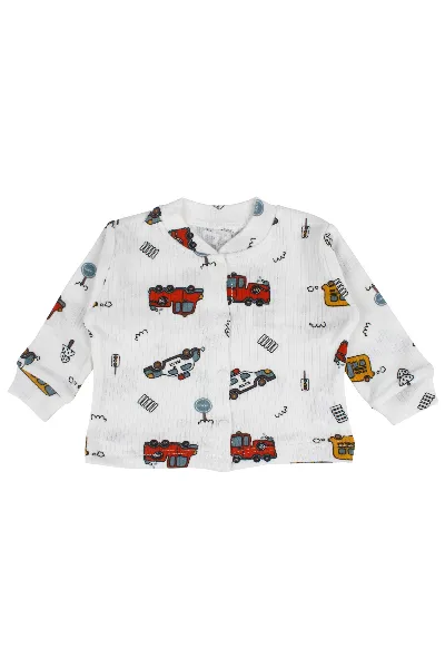 Erkek Bebek Beyaz Araba Baskılı 2'li Pijama Takımı