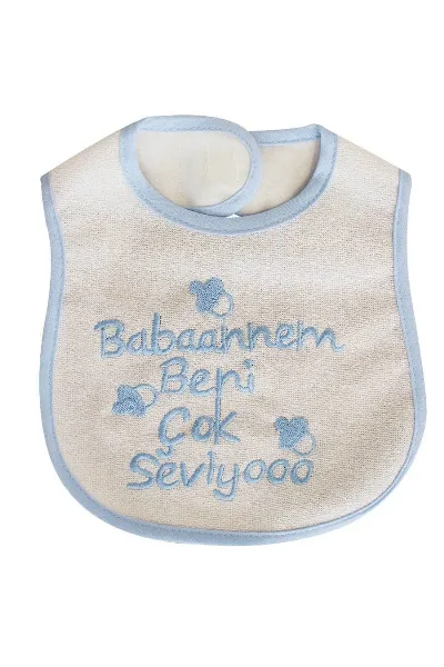 Erkek Bebek Babaannem Beni Çok Seviyo Yazılı Mavi Önlük