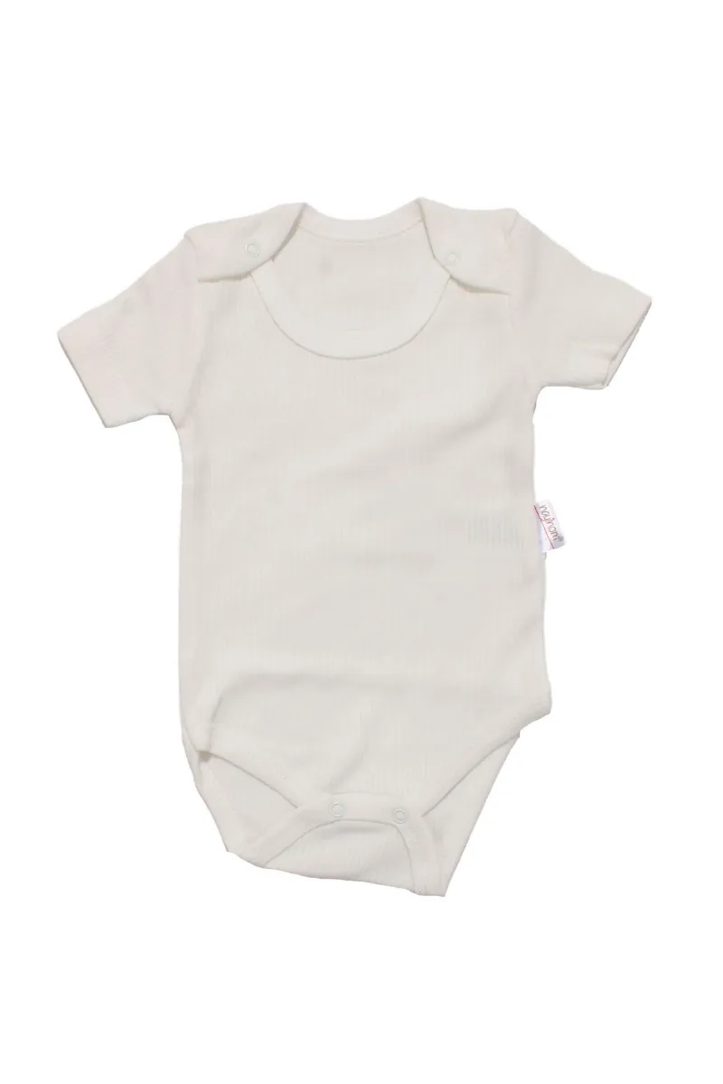 Unisex Ekru Raporlu Kısa Kol Çıtçıtlı Body Zıbın